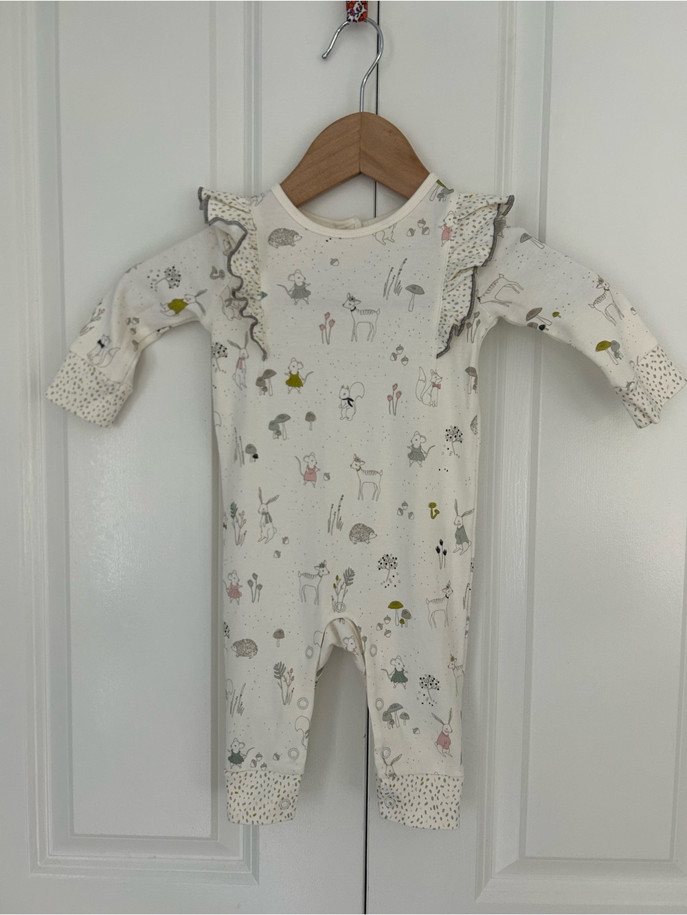 Pehr baby 3-6 months organic cotton long sleeve ruffle romper magical forest